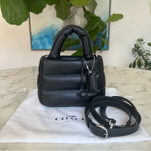 NWT Coach Mini Pillow Tote Bag CL592 Silver / Black Nappa Leather Crossbody.